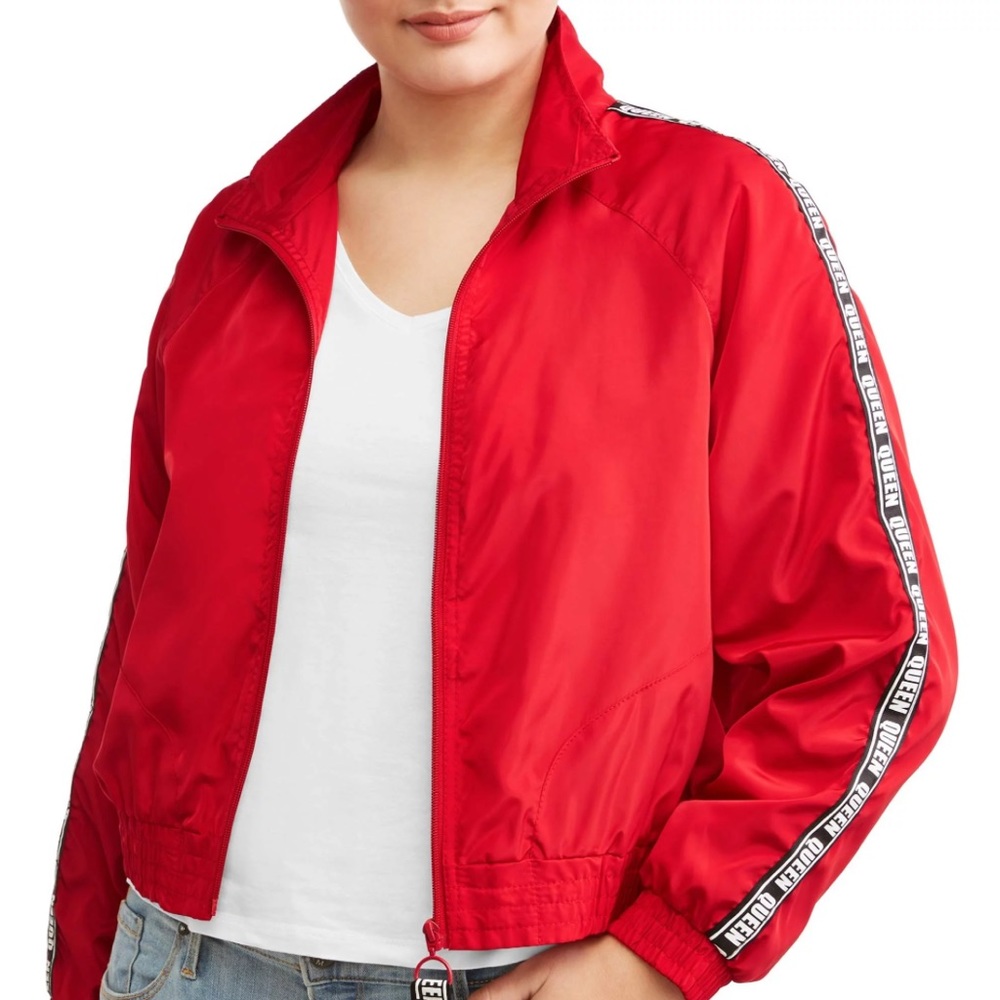 QUEEN Crop Track Jacket: Stripe Tape Bomber. Windbreaker. Casual or Athletic